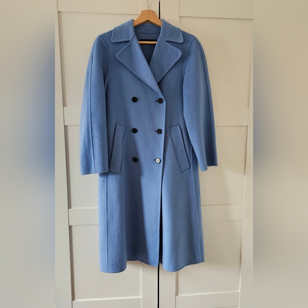 Zara Blue Trench Coat with Classic Double-Breasted Design